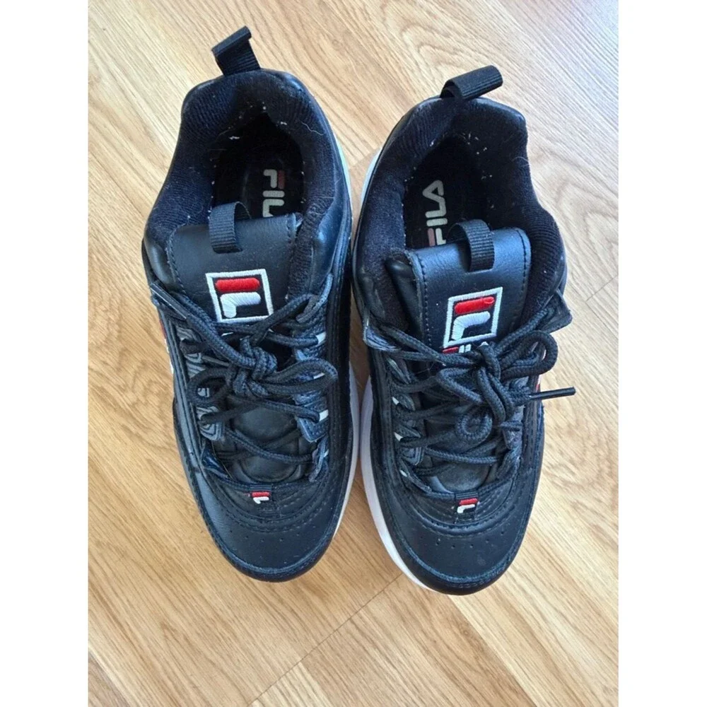 FILA Disruptor II Black Leather Platform Sneakers Size 5.5